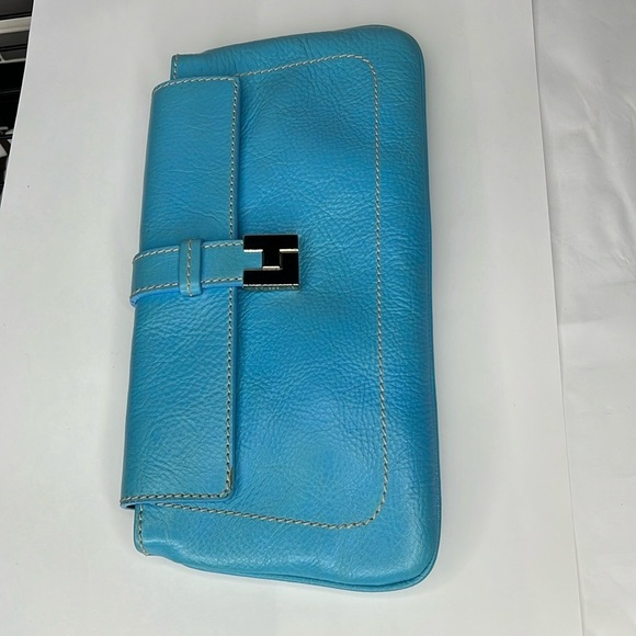 Lambertson Truex Teal Blue 11” Leather Clutch Bag - Picture 3 of 12